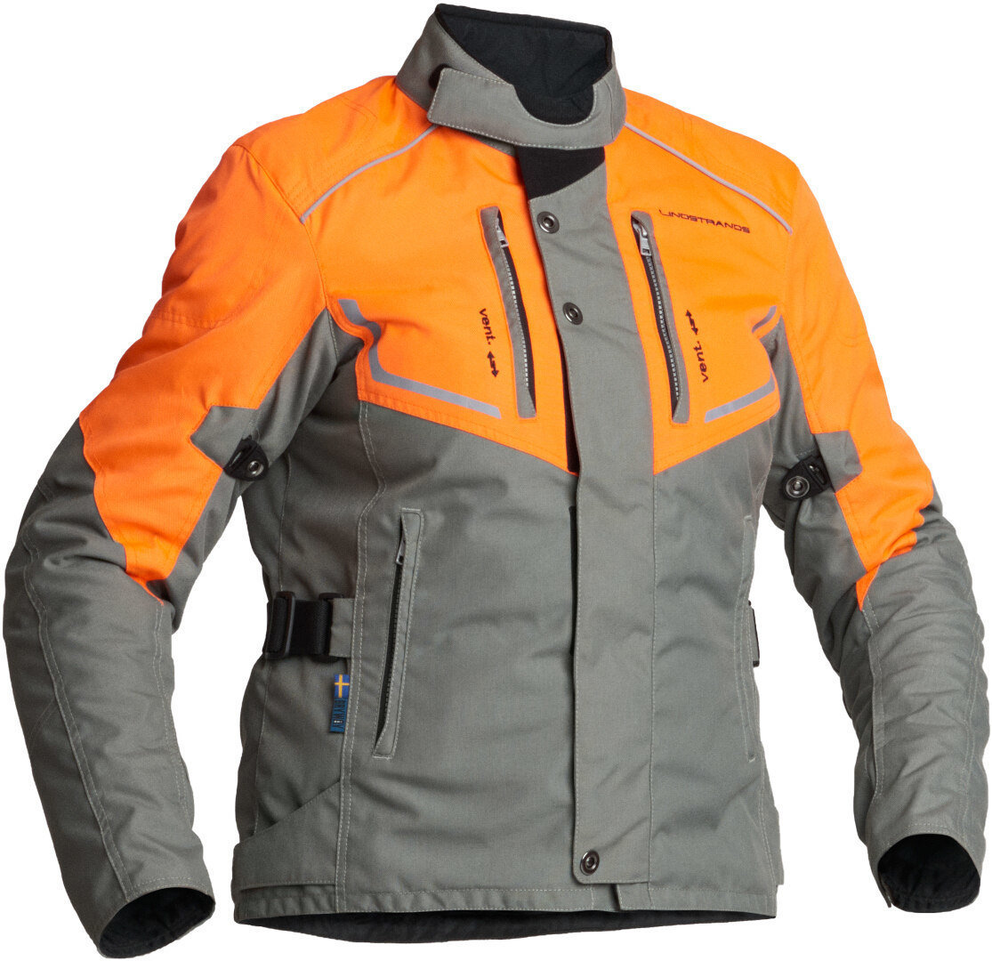 цена Куртка Lindstrands Halden Водонепроницаемая женская мотоциклетная текстильная, серо-оранжевая