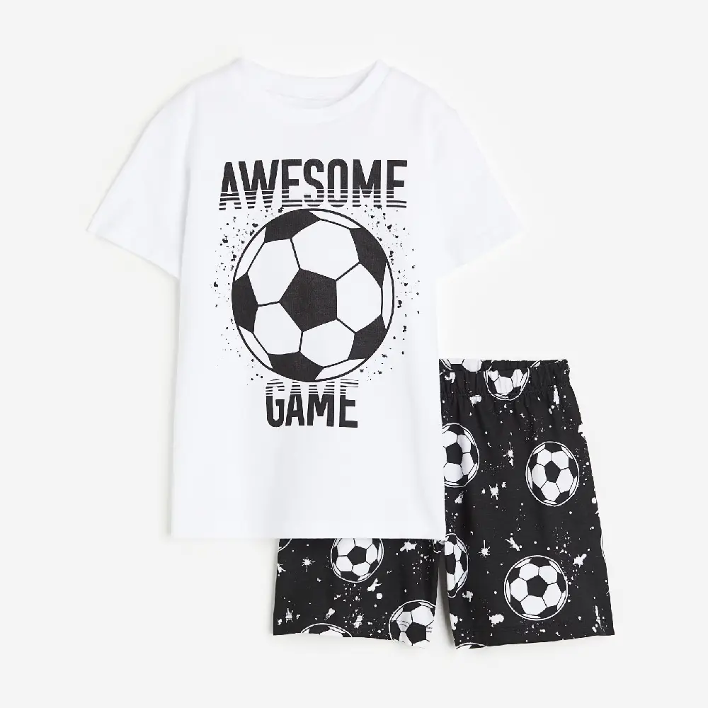 

Пижама H&M Kids Printed Cotton Footballs, белый/черный