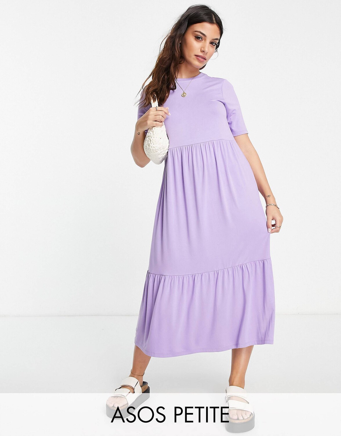 

Темно-сиреневое платье миди с ярусной футболкой ASOS DESIGN Petite