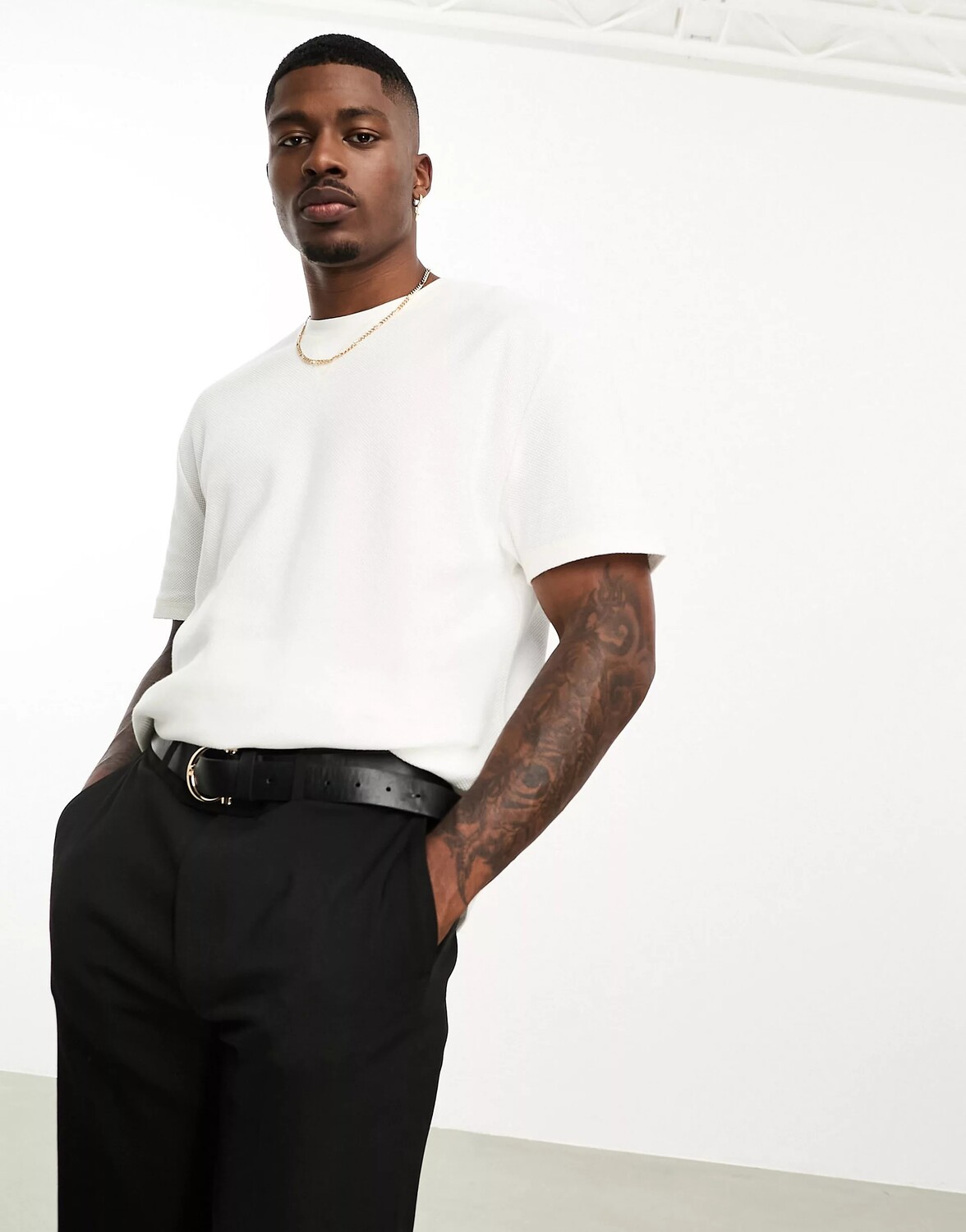 

Футболка Asos Design Relaxed Fit Waffle With Crew Neck, белый