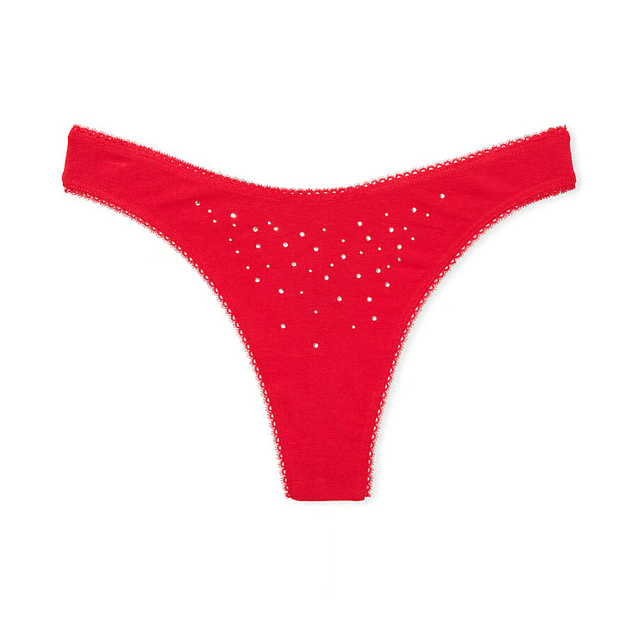 

Трусы Victoria's Secret Stretch Cotton Scatter Shine High-Leg Scoop Thong Shimmer, красный