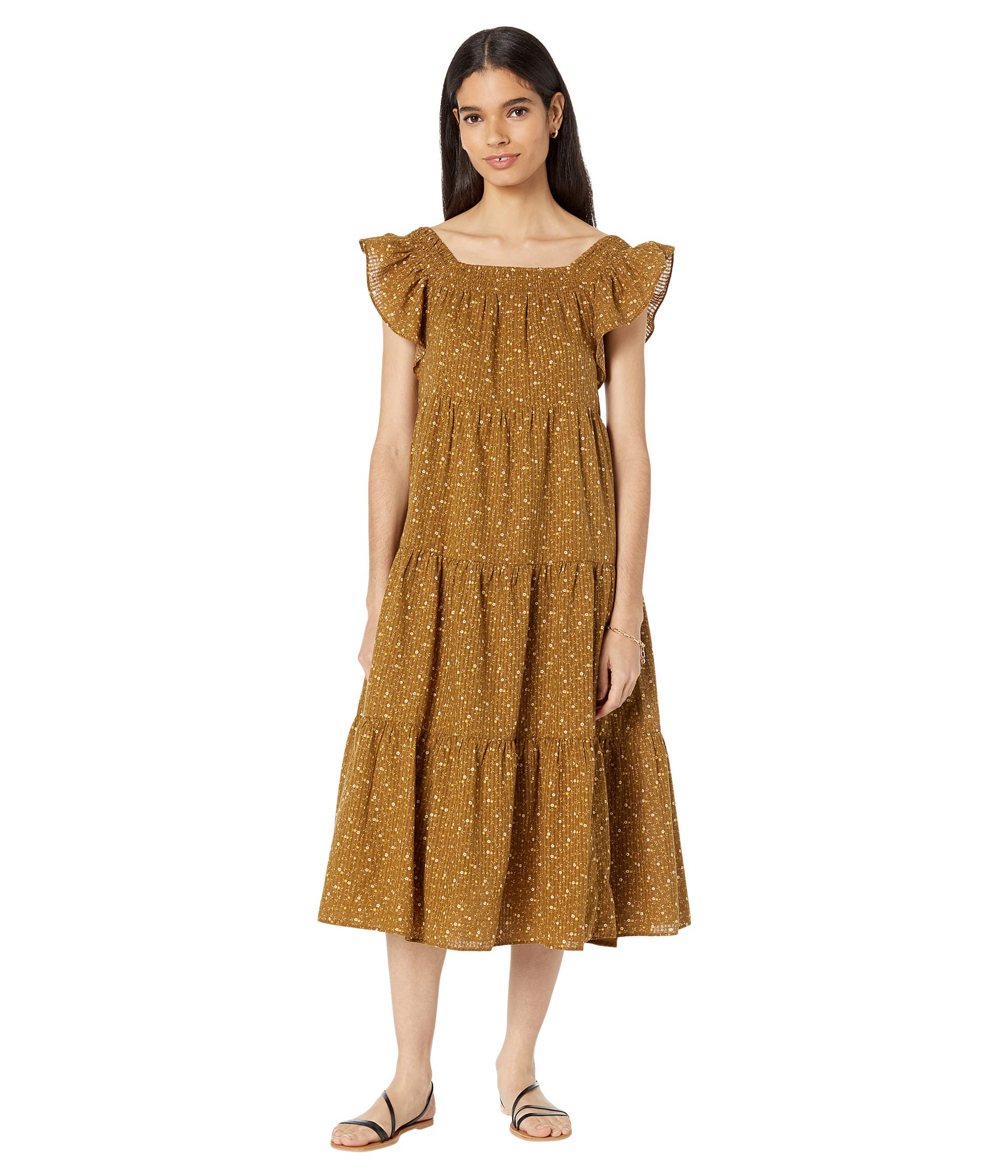 Платье Madewell, Ruffle-Sleeve Tiered Midi Dress in Daisy Stitch