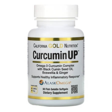 Комплекс куркумина и омега-3 California Gold Nutrition, CurcuminUP, 30 капсул из рыбьего желатина комплекс куркумин up омега 3 california gold nutrition 90 капсул для суставов связок