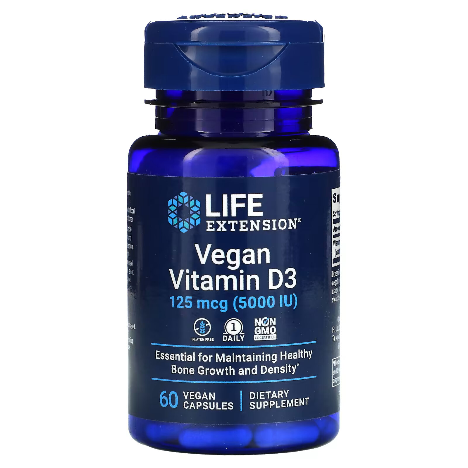 Life Extension, Веганский витамин D3, 125 мкг (5000 МЕ), 60 веганских капсул country life сертифицированный веганский витамин d3 125 мкг 5000 ме 30 веганских мягких таблеток