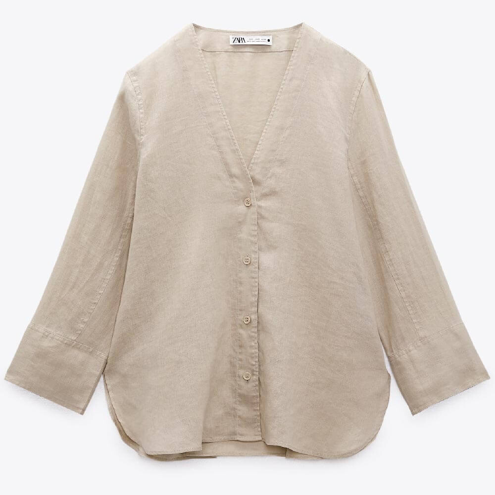 

Блузка Zara Polo Collar Linen, белый