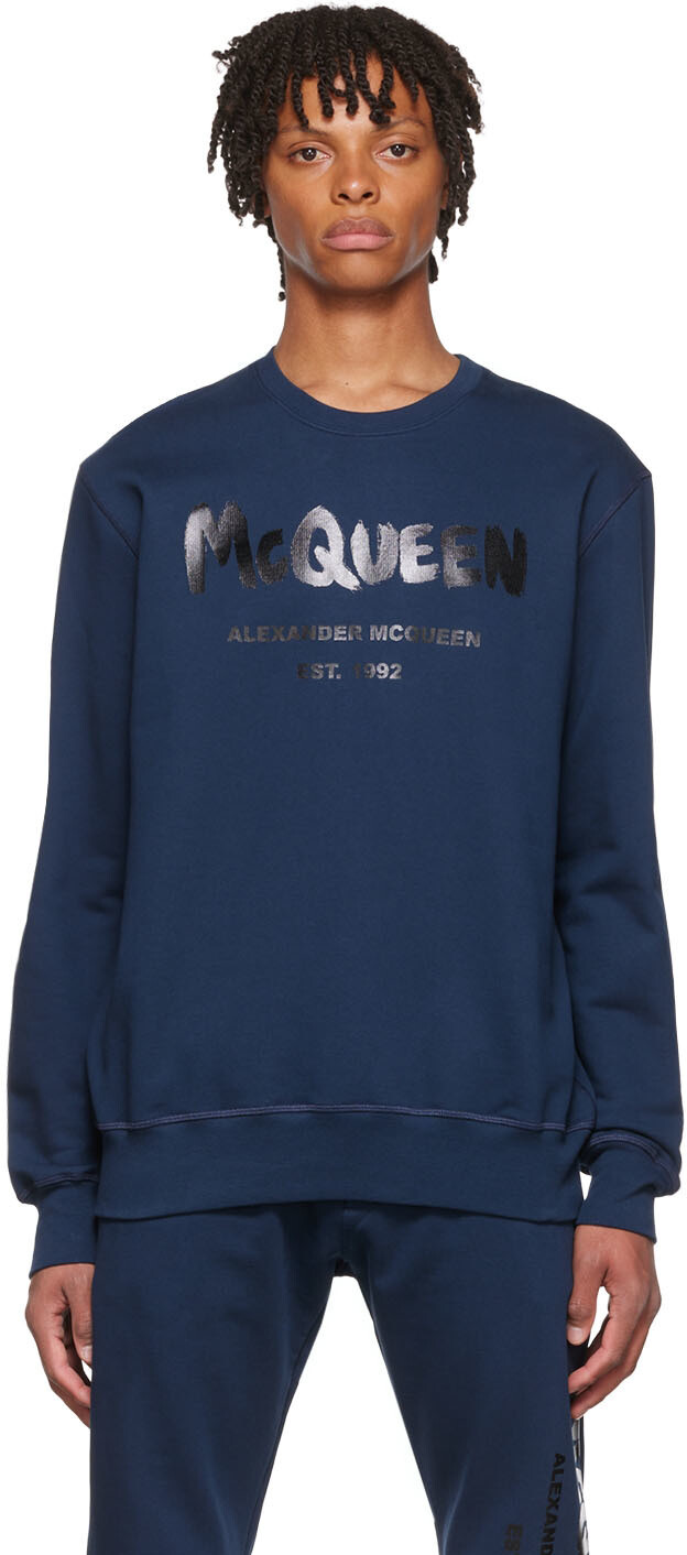 

Темно-синяя толстовка с граффити Alexander McQueen, Синий
