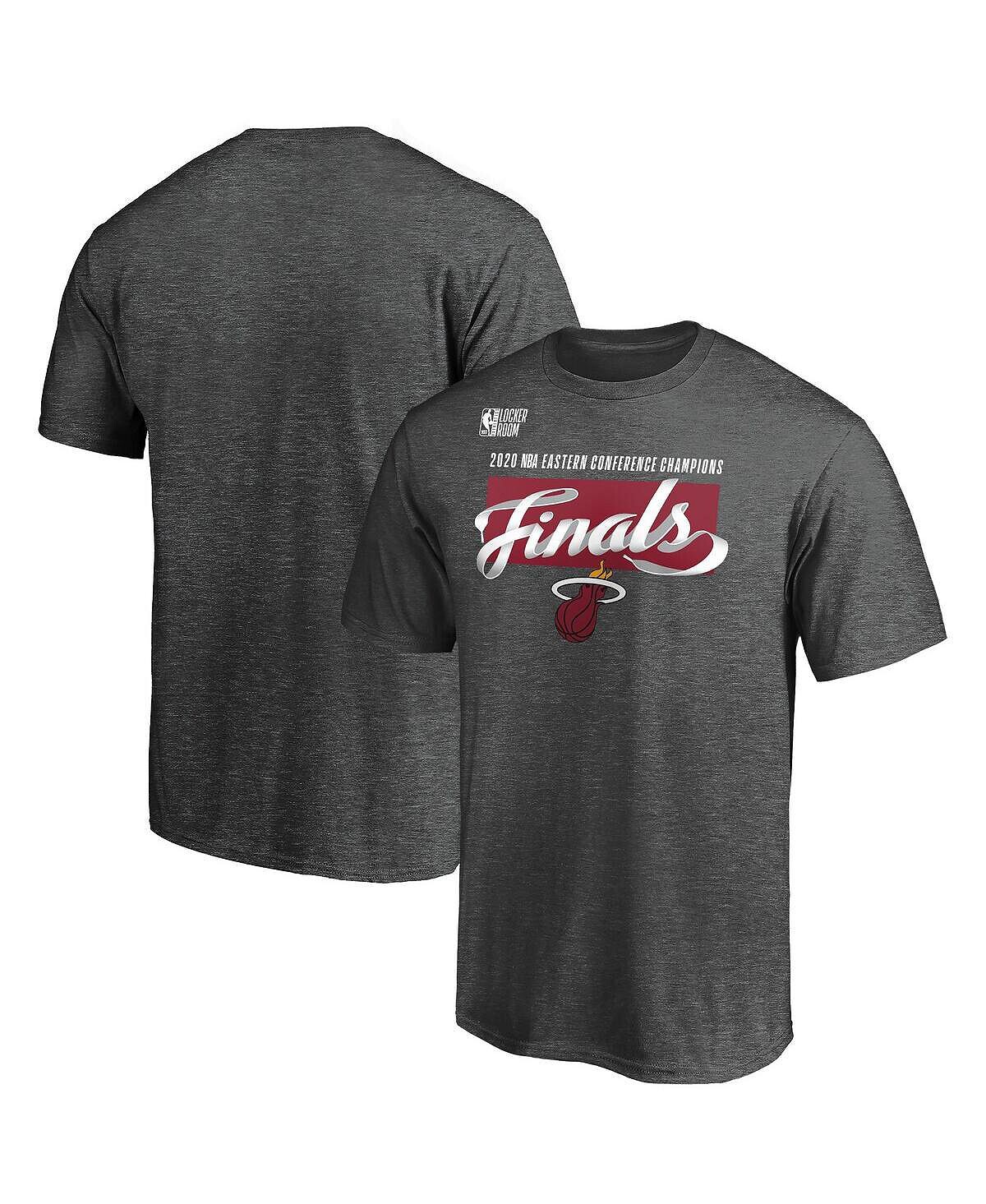 

Мужская футболка heather charcoal miami heat 2020 eastern conference champions big and tall locker room Fanatics, мульти