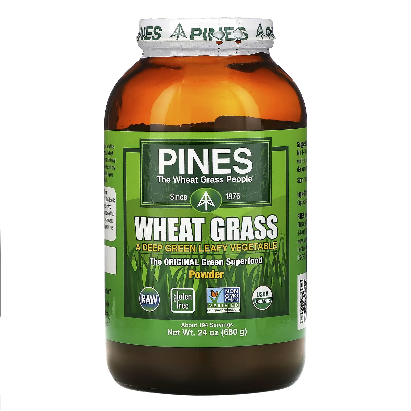 Пищевая Добавка Pines International Wheat Grass, Powder, 680 г