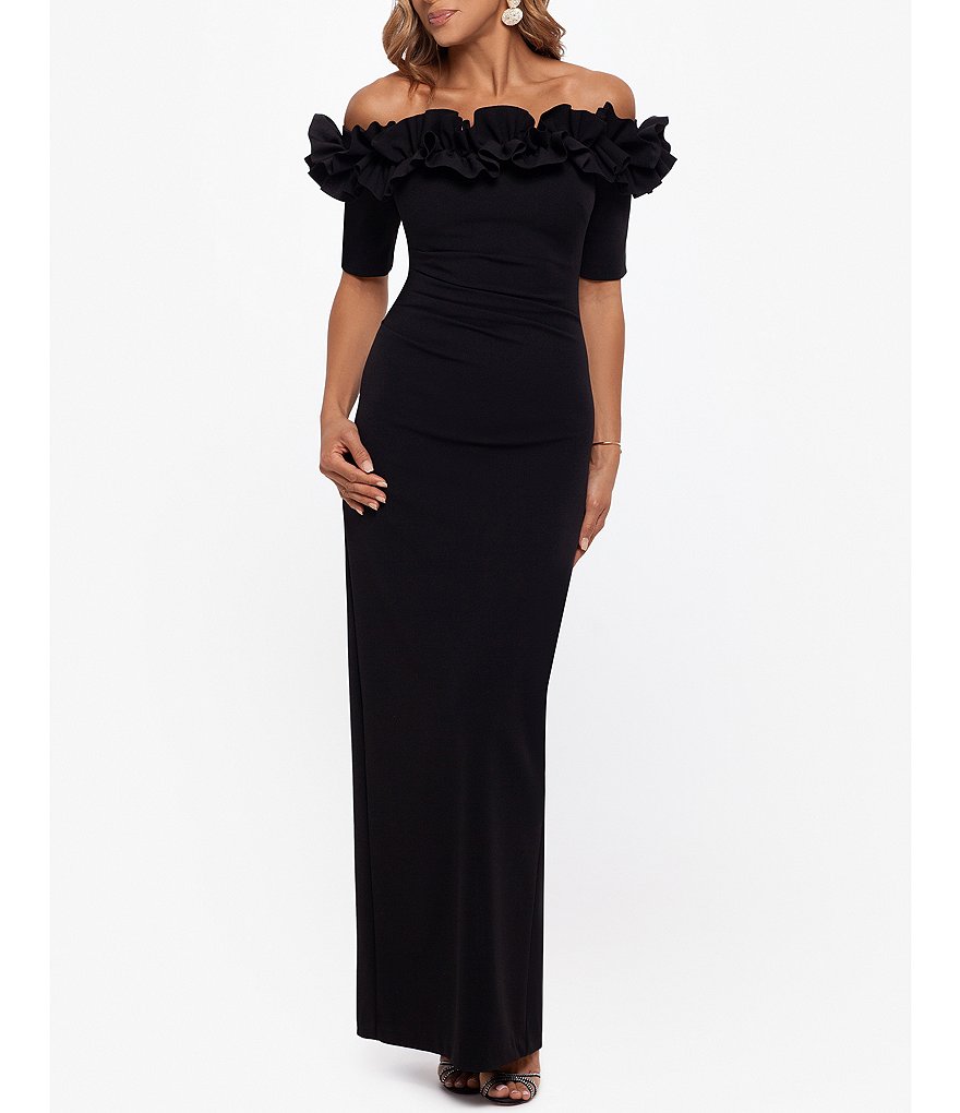 цена Платье-футляр из крепа с короткими рукавами и оборками Xscape, черный