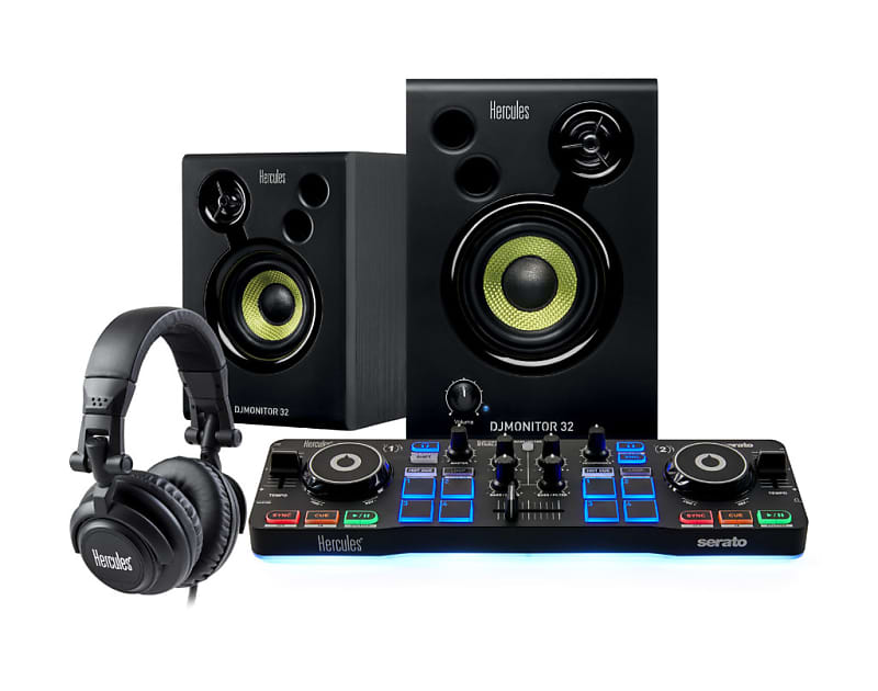 цена Стартовый комплект Hercules DJ с контроллером Starlight, динамиками, наушниками и Serato DJ Lite Starter Kit