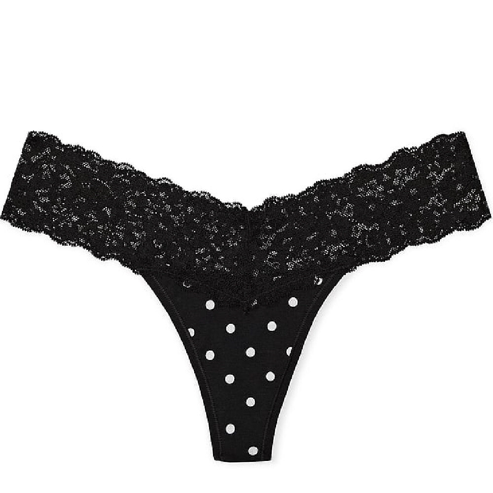 

Трусы Victoria's Secret The Lacie Lace-Waist Cotton Thong Classic Lace, черный