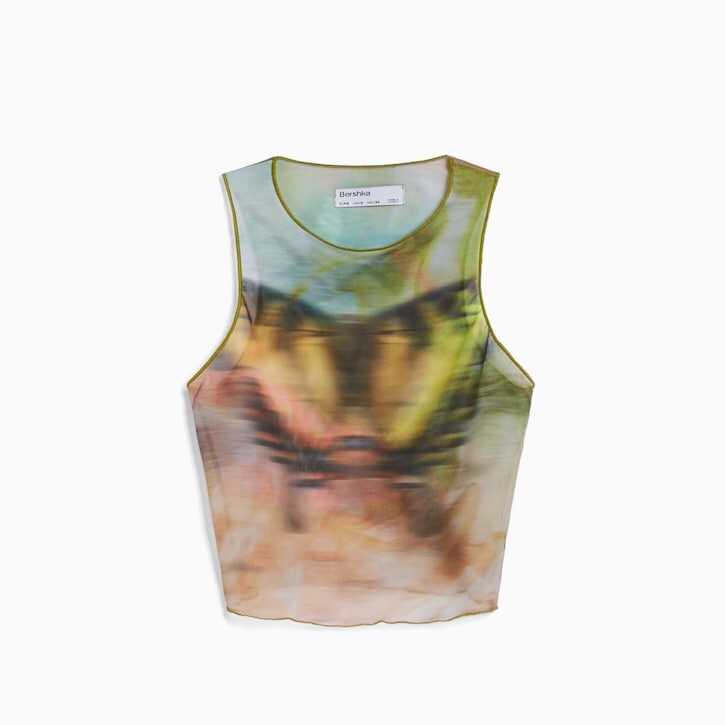 

Футболка без рукавов Bershka Printed Sleeveless Tulle, мультиколор