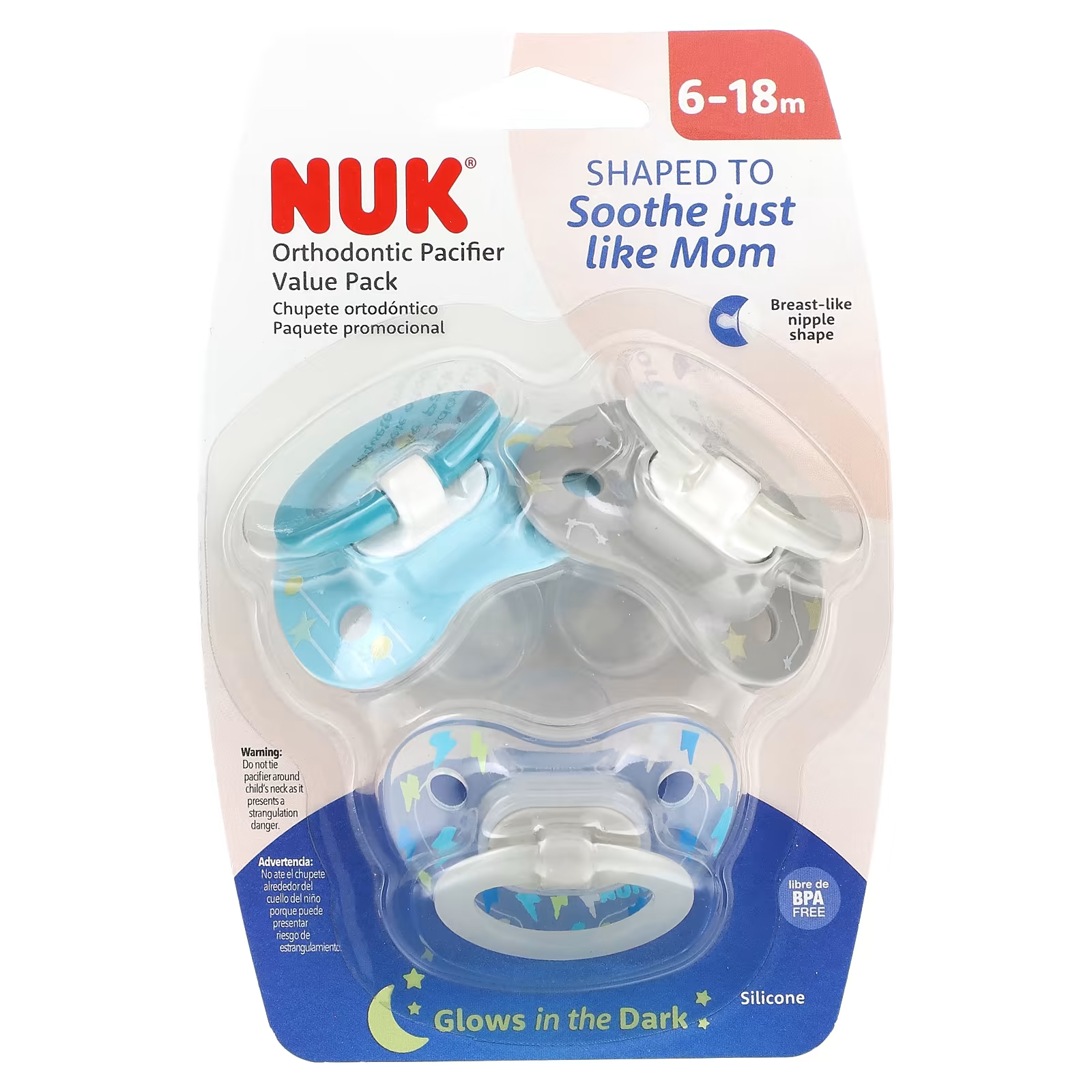 Соска ортодонтическая Nuk светящаяся в темноте, 6–18 месяцев nuk orthodontic pacifier 0 2 months blue 2 pack