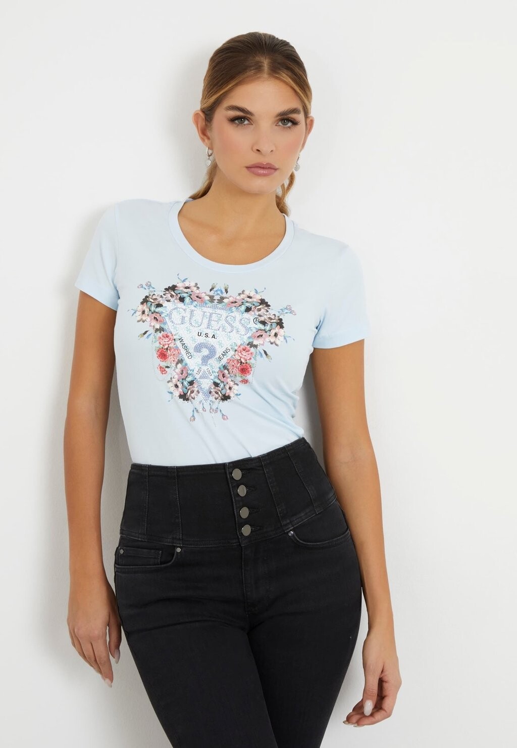 

Футболка с принтом Blumen Logo Guess, цвет himmelblau