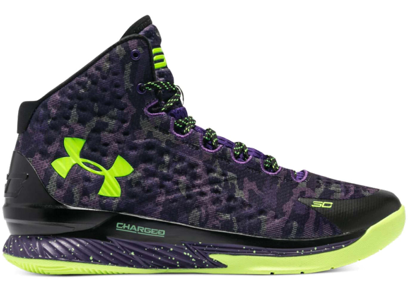 

Кроссовки Under Armour Curry 1 Retro Dark Matter, чёрный / ярко - зелёный