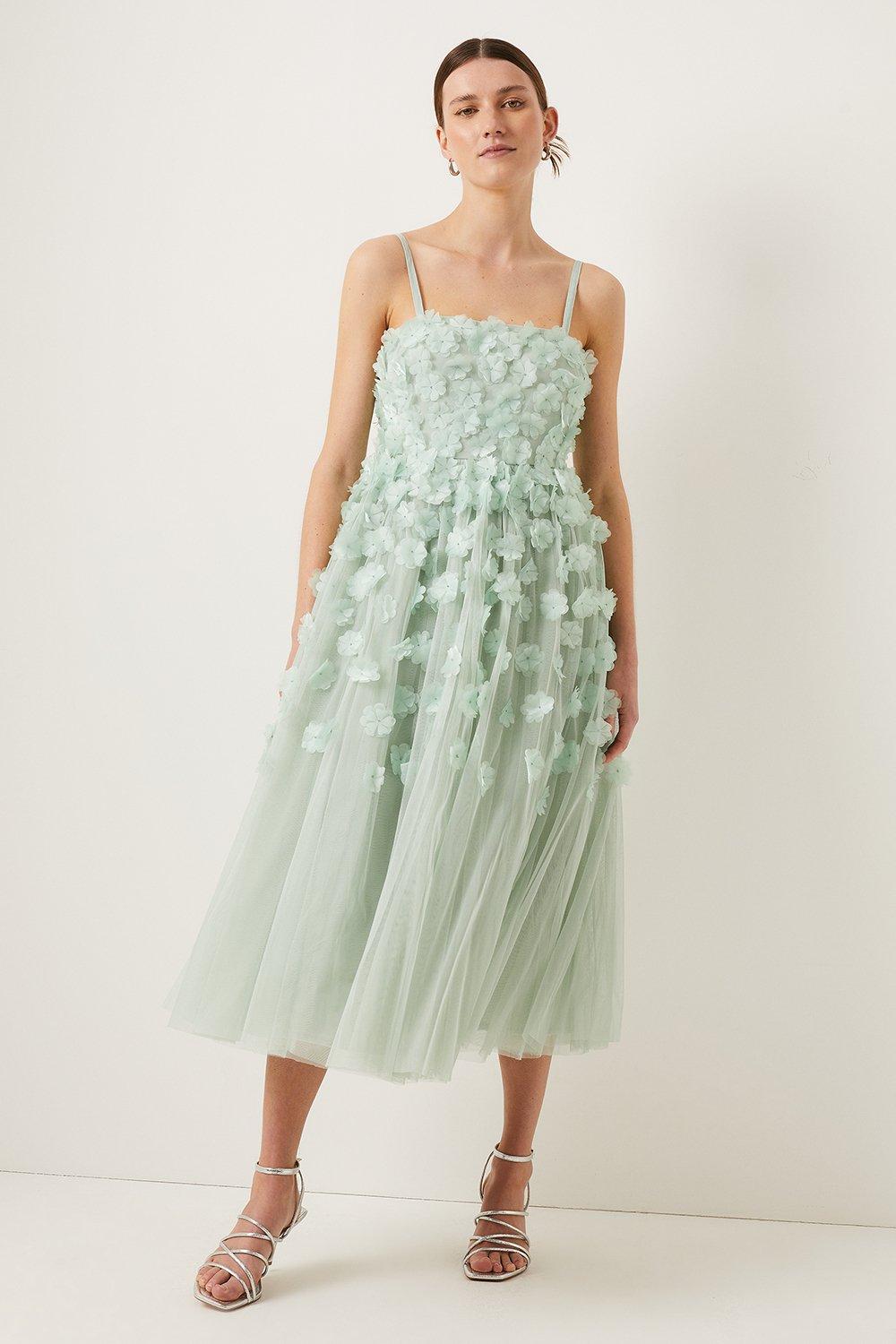 Платье миди в стиле бебидолл с 3D цветочным узором Oasis, зеленый платье миди alexandra в этническом стиле s черный
