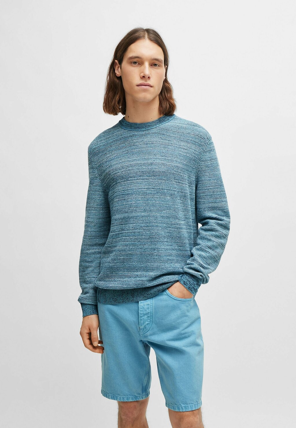 

Свитер вязаный ASPOK BOSS, цвет open blue twentysix
