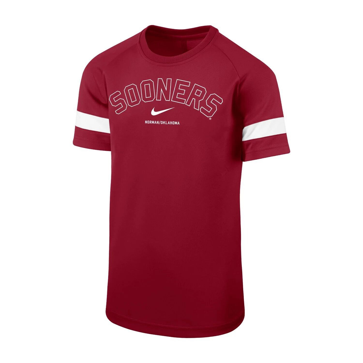 

Молодежная футболка Nike Crimson Oklahoma Early Academy с полосками на рукавах Nike