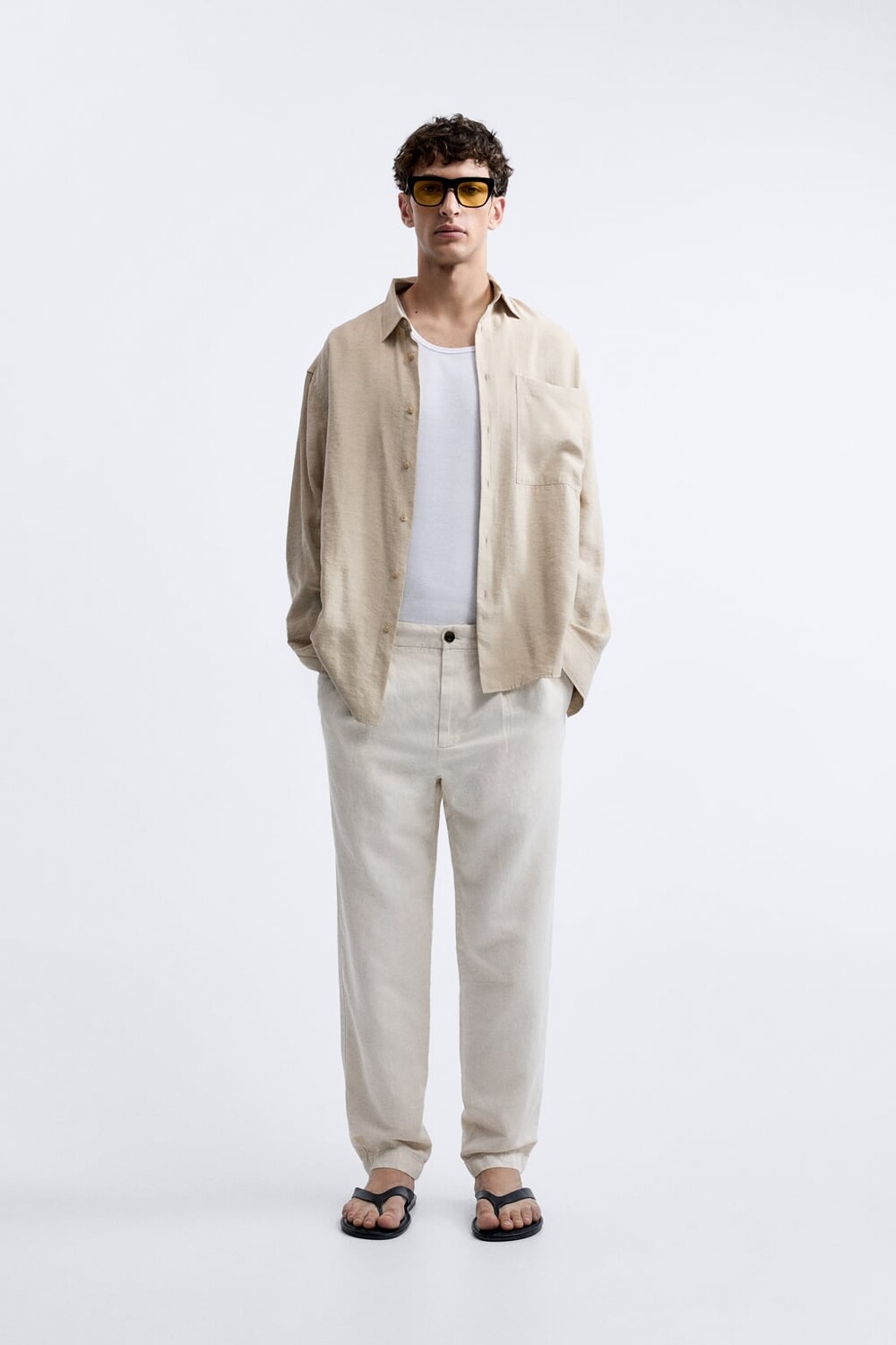 

Брюки из хлопка-льна ZARA, Серый