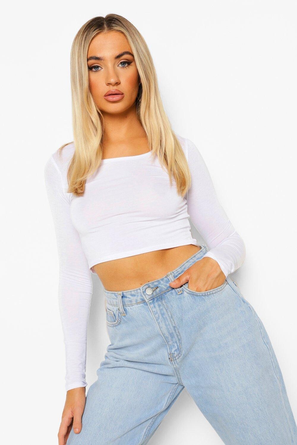 

Базовый укороченный топ с длинными рукавами Boohoo, белый