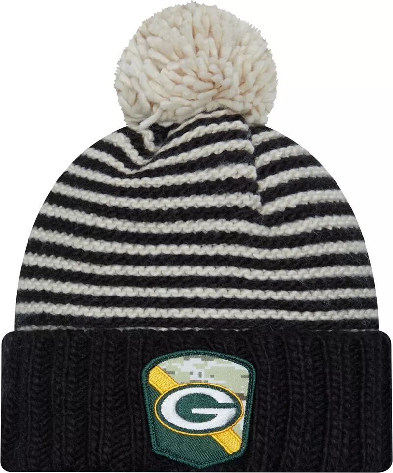 

Женская черная вязаная шапка New Era Green Bay Packers 2023 Salute to Service