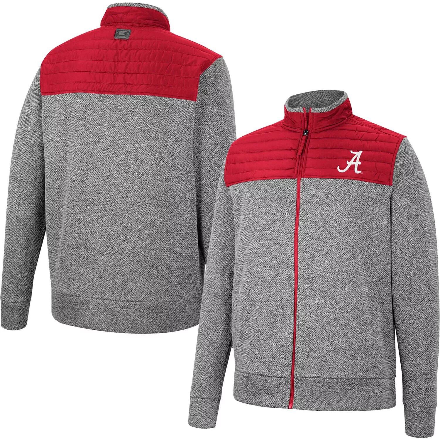 

Мужская куртка с молнией во всю длину, темно-серый/малиновый Alabama Crimson Tide Putter с узором «елочка» Colosseum