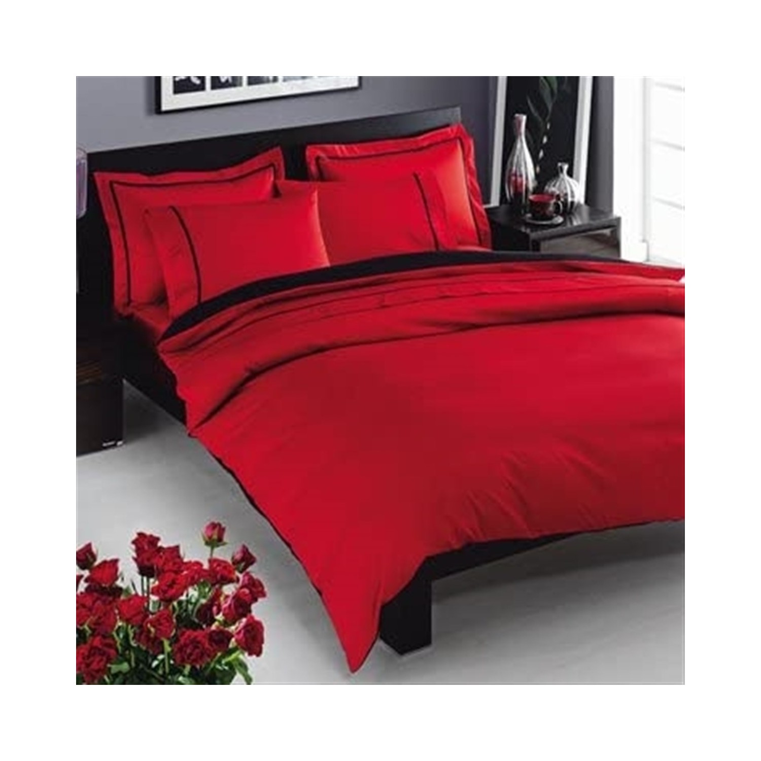 Двойной атласный Комплект постельного белья Tac Prestige Deluxe, красный