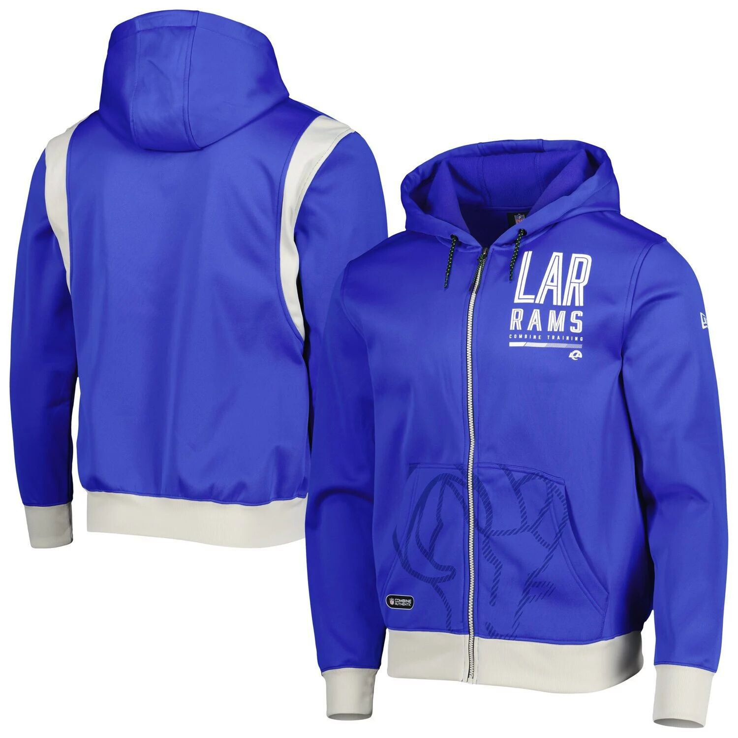 

Мужская толстовка с капюшоном New Era Royal Los Angeles Rams Combin Authentic с молнией во всю спину