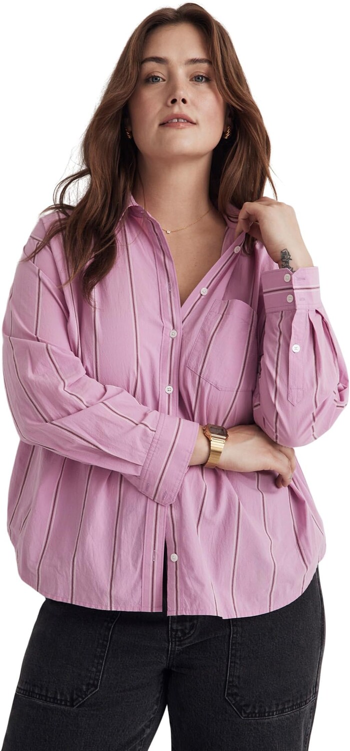 

Рубашка для мальчика оверсайз из поплина Plus Signature в полоску Madewell, цвет Light Petunia