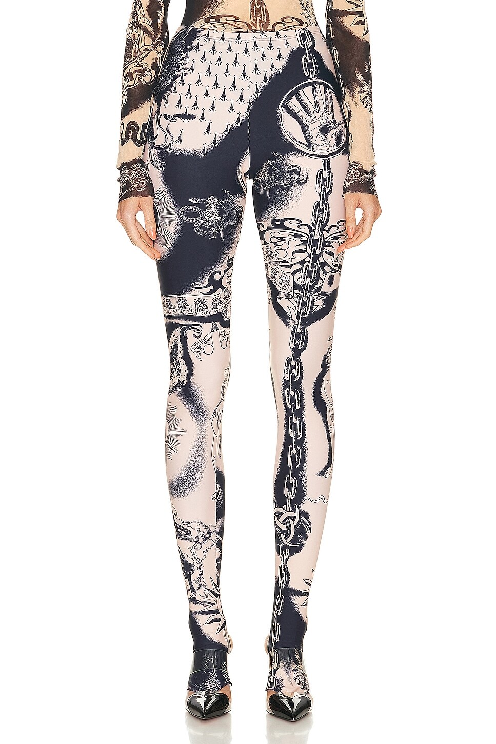 

Брюки Jean Paul Gaultier Printed Heraldique Legging, цвет Nude & Navy