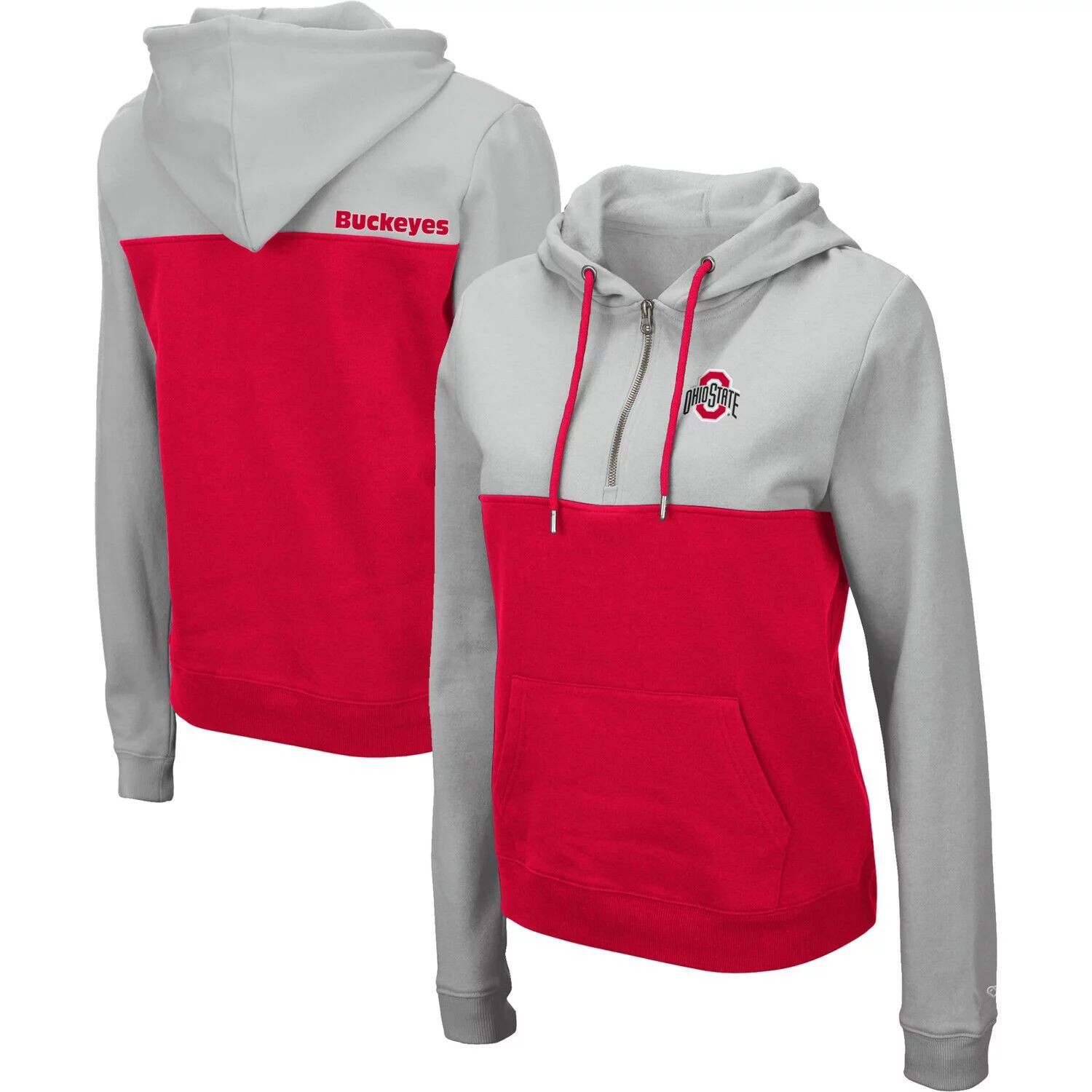

Женская толстовка с капюшоном на молнии до половины молнии с логотипом Colosseum Grey/Scarlet Ohio State Buckeyes Logo Aidan Colosseum