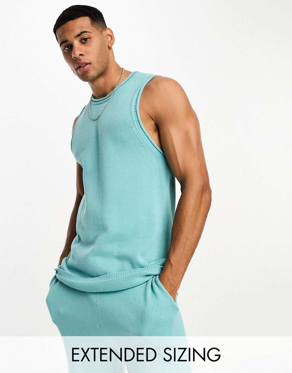 

Синий вязаный хлопковый жилет средней плотности ASOS DESIGN