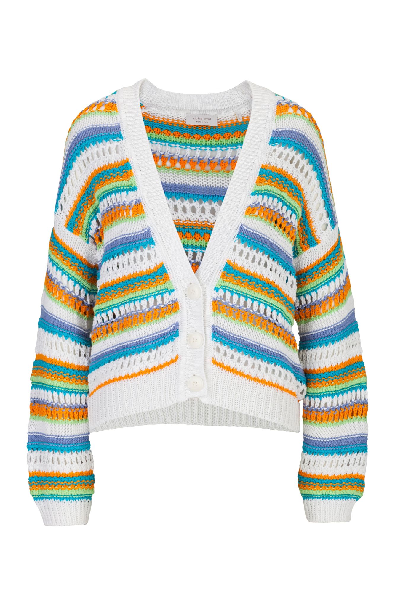 Свитер Rich & Royal Strickjacke Striped Crochet Knit Cardigan, белый платье kitri ridley multi striped crochet knit mini мультиколор