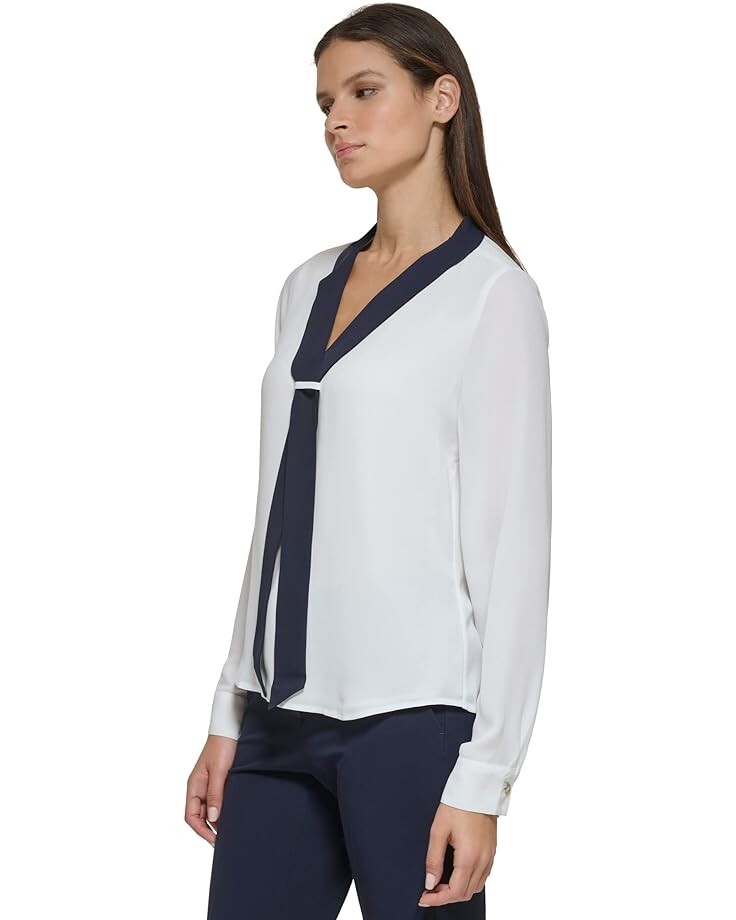 

Топ Tommy Hilfiger Long Sleeve Tie Front Top, цвет Ivory/Midnight