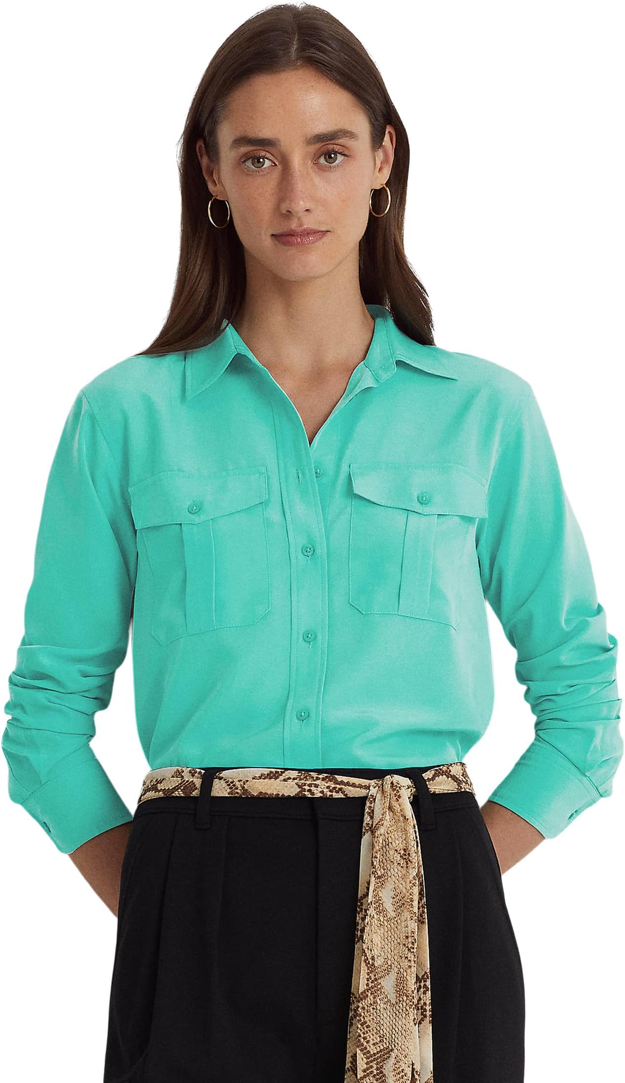 Креповая рубашка LAUREN Ralph Lauren, цвет Natural Turquoise рубашка lauren ralph lauren roll tab sleeve linen shirt цвет natural turquoise