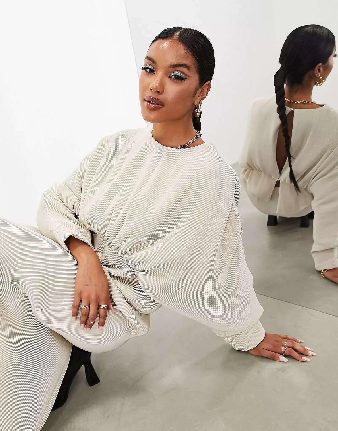 

Плиссированный блузон с длинными рукавами ASOS