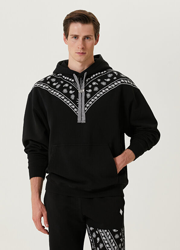

Черно-белый свитшот с капюшоном с этническим узором Marcelo Burlon, Черный