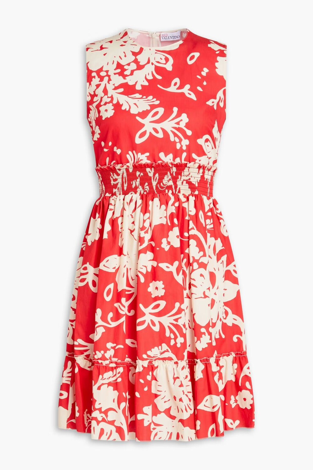 

Платье мини из хлопкового поплина с оборками и цветочным принтом Redvalentino, папайя