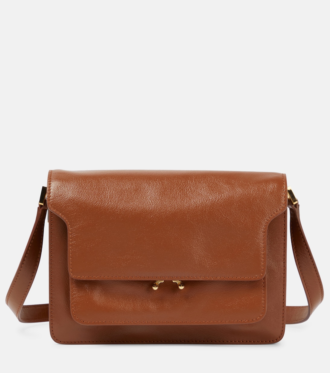 Кожаная сумка через плечо Trunk среднего размера Marni, коричневый цена и фото