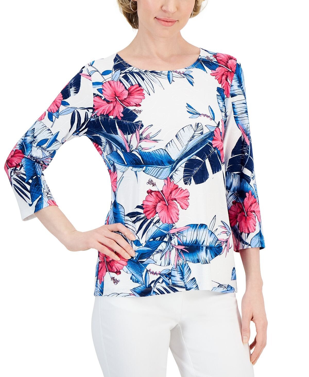 

Женский жаккардовый топ Hibiscus Palm с овальным вырезом JM Collection