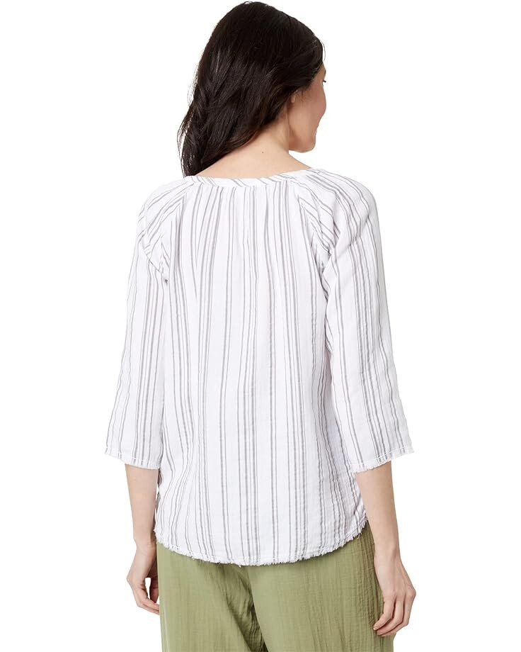 

Футболка Mod-o-doc Tonal Stripe Gauze 3/4 Sleeve Split-Neck Tee, белый