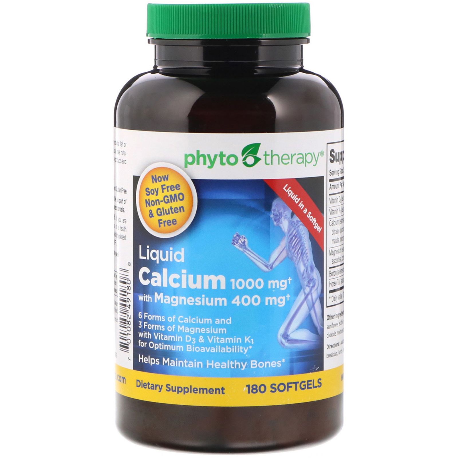 Phyto Therapy Inc. Liquid Calcium with Magnesium 1000 mg /400 mg 180 Softgels