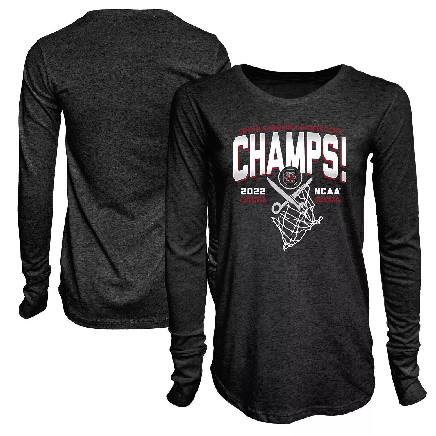 

Женская синяя футболка с длинным рукавом 84 Heathered Black South Carolina Gamecocks NCAA, женские баскетбольные национальные чемпионы Cut The Net, Синий