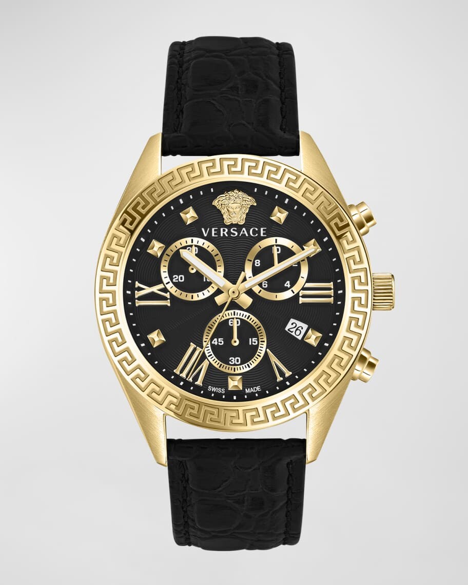 

Часы Greca Chrono 40 мм с кожаным ремешком, желтое золото/черный Versace