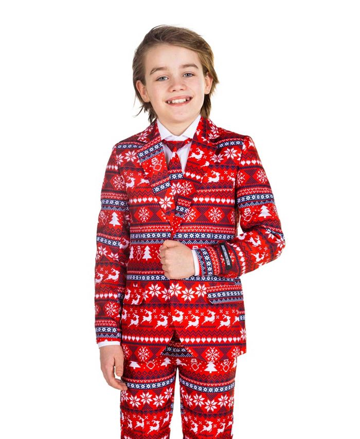 Костюм с рождественским принтом для маленьких мальчиков, комплект из 3 предметов Suitmeister, красный костюм рождественского гнома vip xl