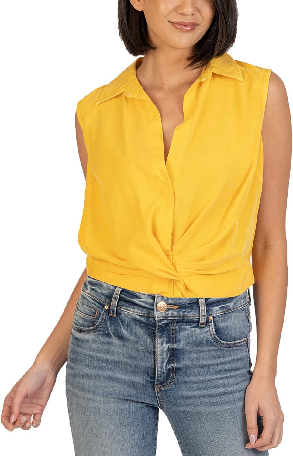 

Пуловер KUT from the Kloth Renata Front Twist Sleeveless Blouse w/ Collar, желтый