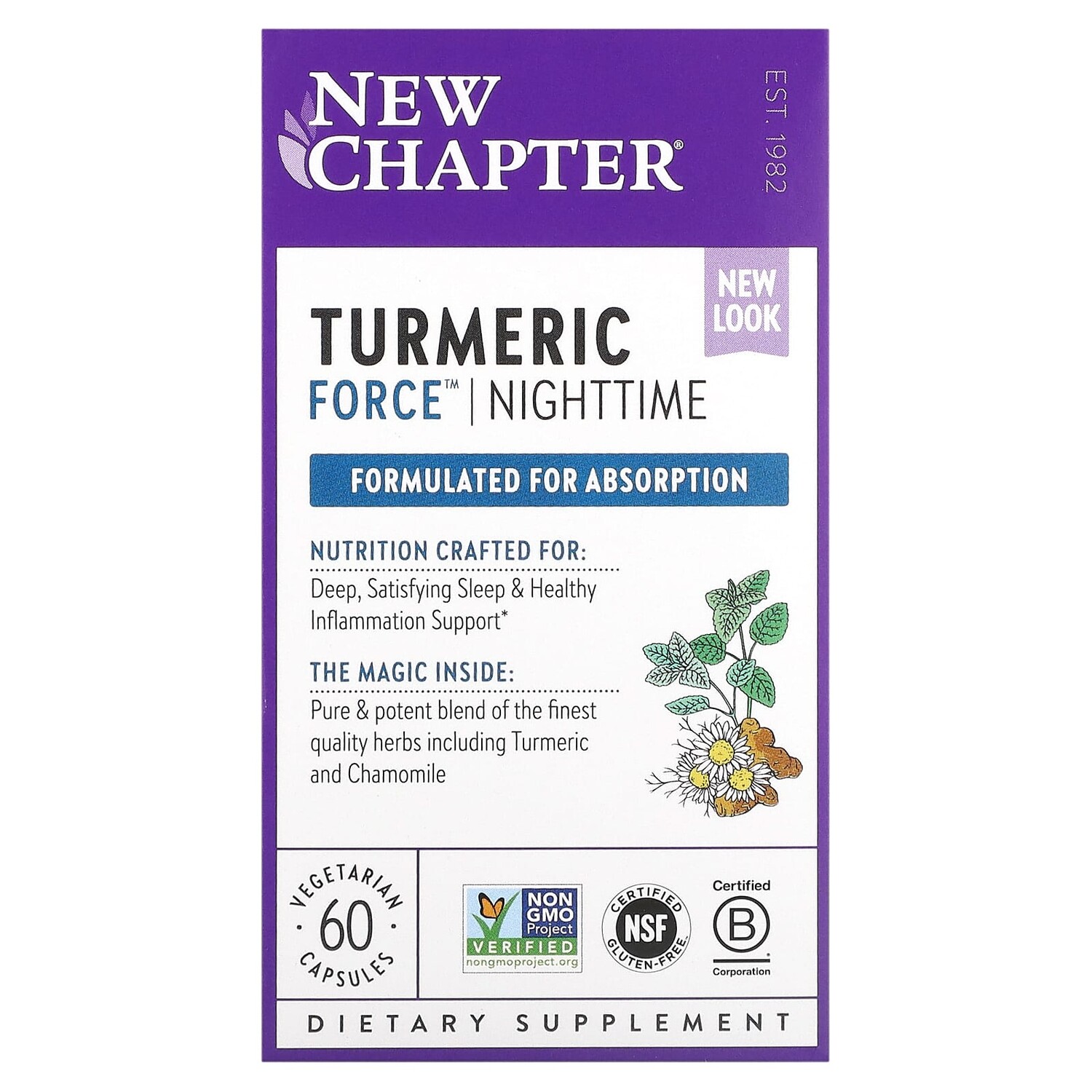 

Turmeric Force, для приема перед сном, 60 вегетарианских капсул, New Chapter