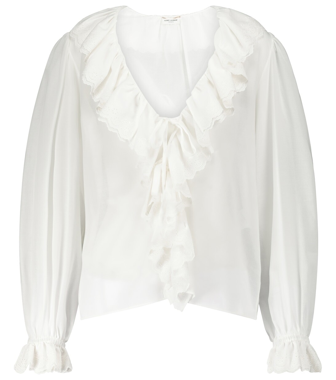 

Хлопковая блузка с оборками SAINT LAURENT, белый