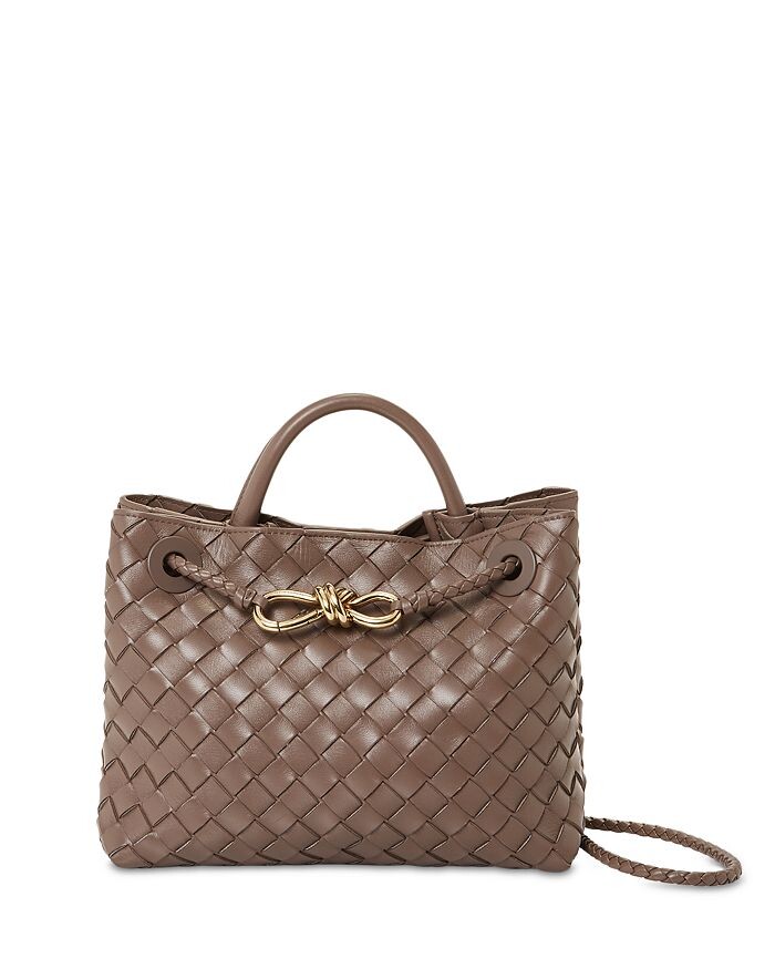 

Маленькая объемная сумка-тоут Andiamo из плетеной ткани Bottega Veneta