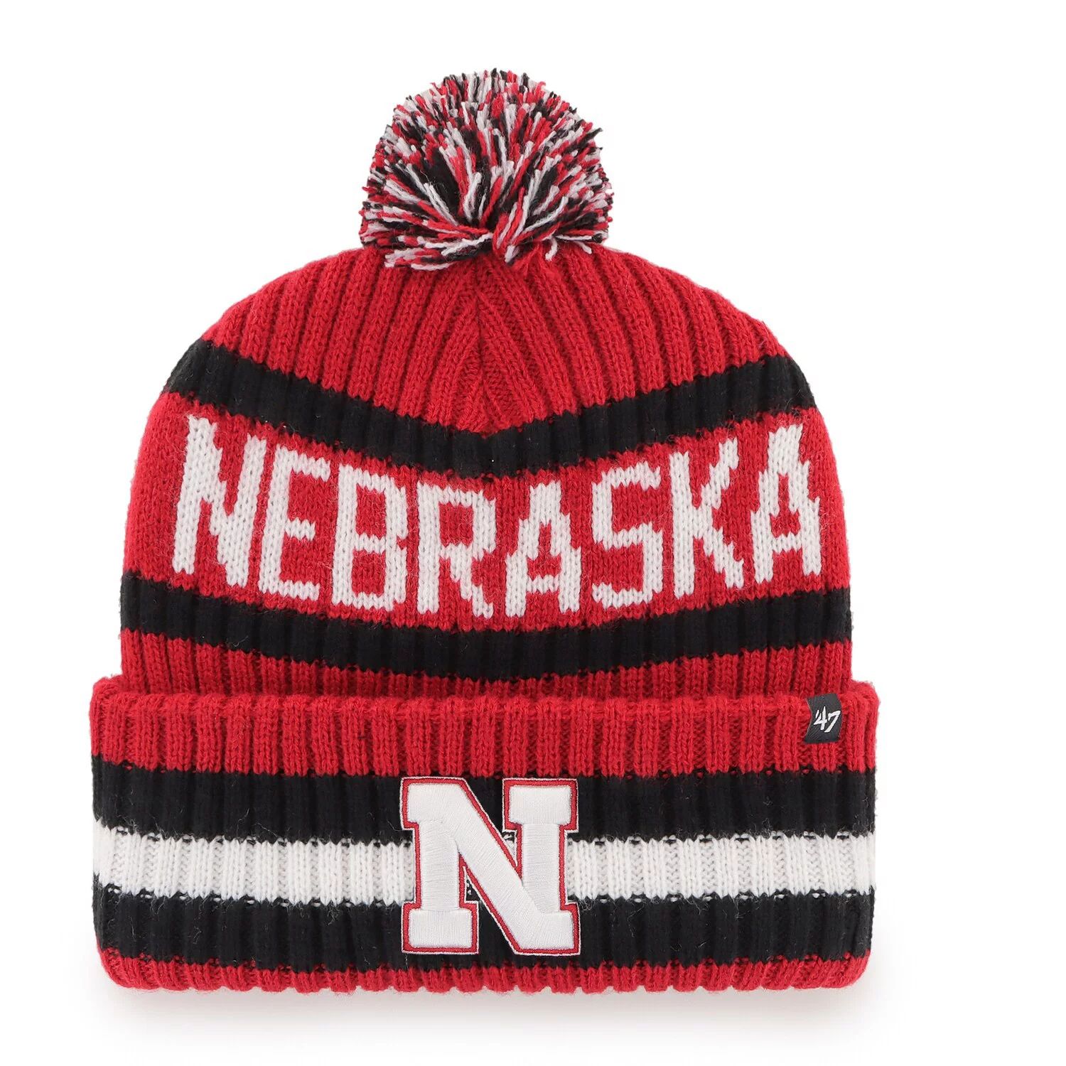 

Мужская вязаная шапка с манжетами и помпоном '47 Scarlet Nebraska Huskers Bering